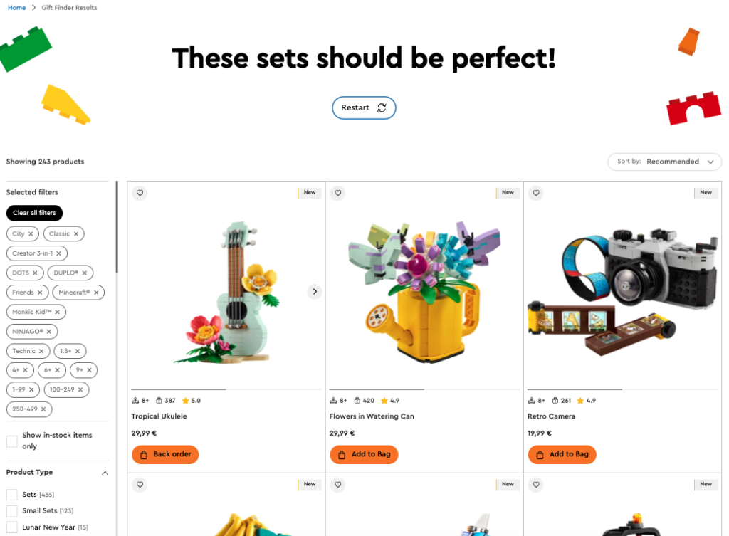 Holiday Gifts Finder - Result page